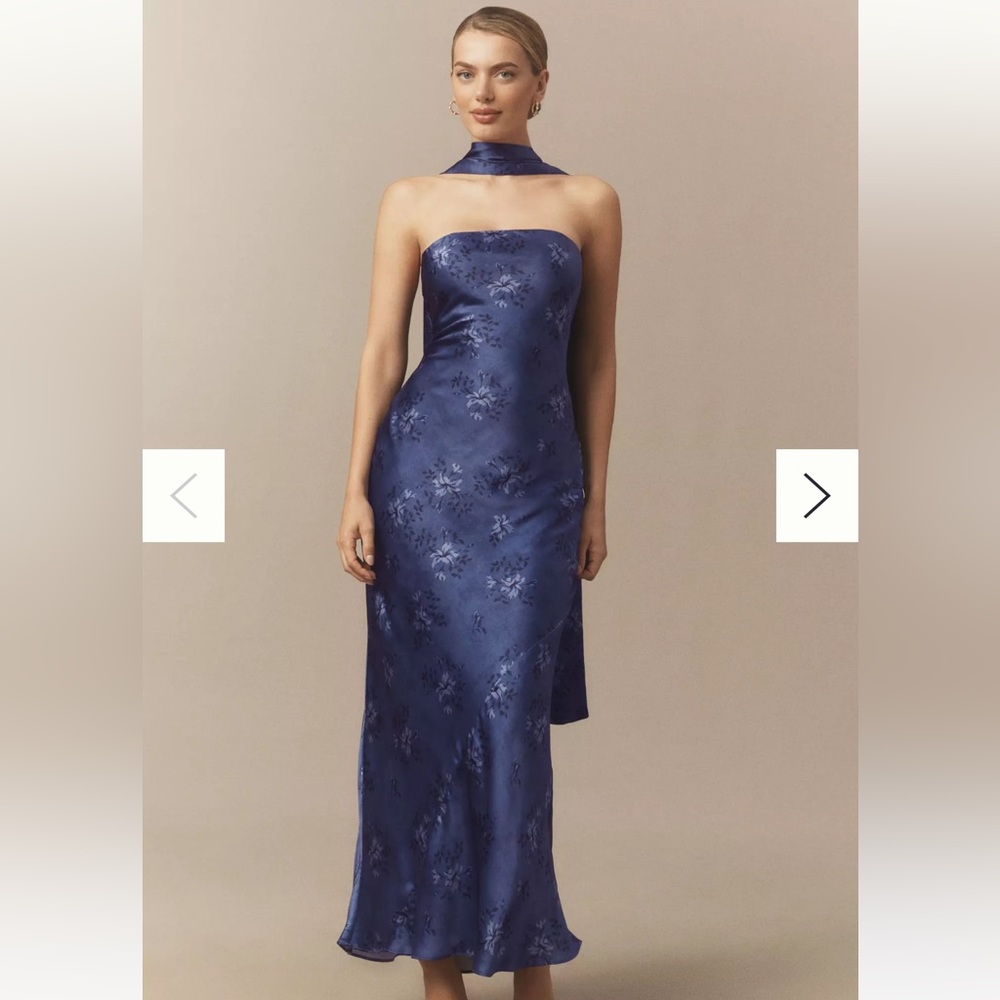 Nesta Strapless Scarf Slip High-Shine Satin Maxi Dress